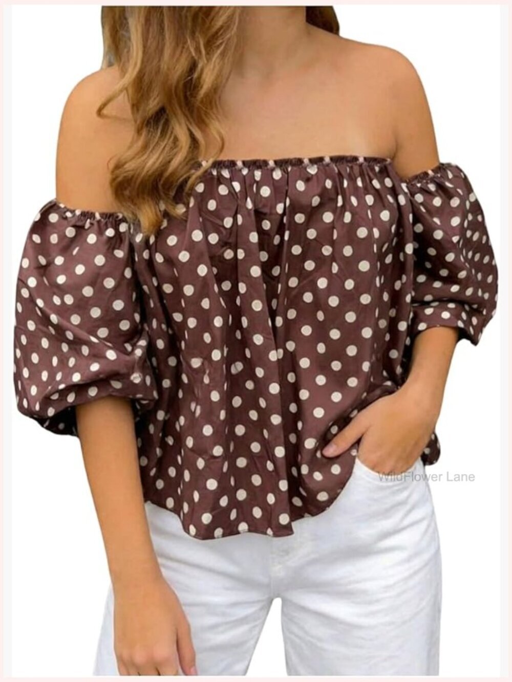 Off Shoulder Polka Dot Blouse Puff Sleeve Summer Top Brunch Outfit